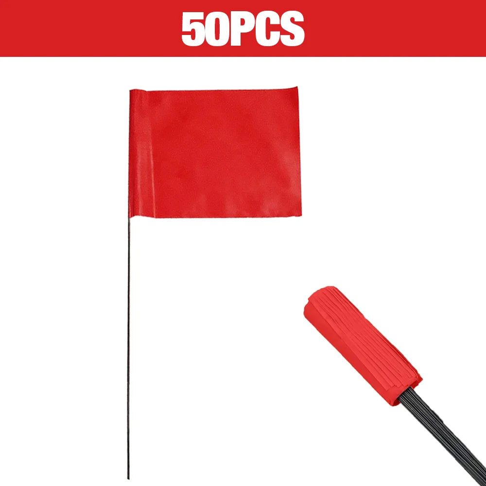 ANDRICOS Field Marker Flags — 50 PCS PVC Landmark Flags with Steel Wire Poles for Survey Layout, Site Marking, Positioning & Field Recording