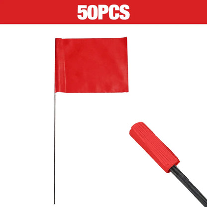ANDRICOS Field Marker Flags — 50 PCS PVC Landmark Flags with Steel Wire Poles for Survey Layout, Site Marking, Positioning & Field Recording