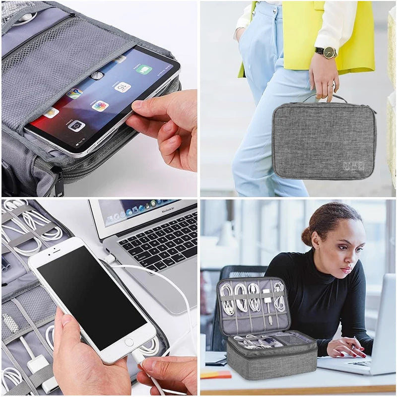 ANDRICOS Portable Tech Cable Organiser — Oxford Travel Storage Bag for USB Cables, Chargers, Plugs, Adapters & Digital Accessories