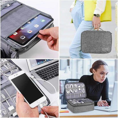 ANDRICOS Portable Tech Cable Organiser — Oxford Travel Storage Bag for USB Cables, Chargers, Plugs, Adapters & Digital Accessories