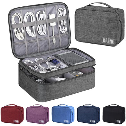 ANDRICOS Portable Tech Cable Organiser — Oxford Travel Storage Bag for USB Cables, Chargers, Plugs, Adapters & Digital Accessories