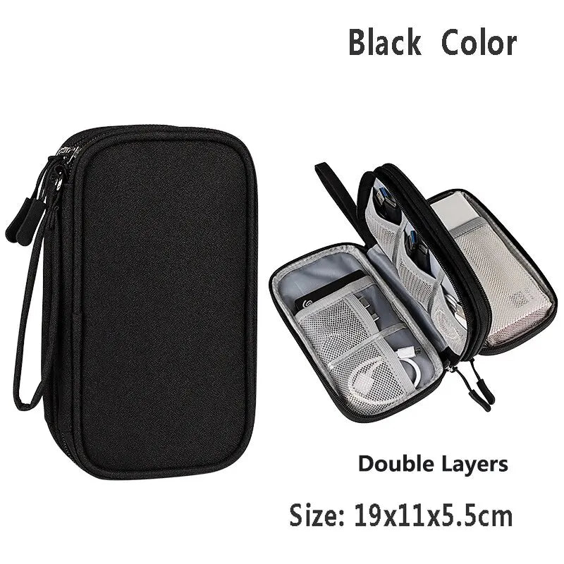 ANDRICOS Compact Electronics Organiser — AILEHKUO Waterproof-Style Nylon Travel Pouch for USB Cables, Chargers, Hard Drives & Digital Accessories