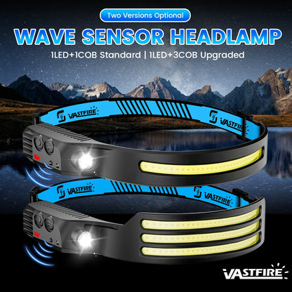 ANDRICOS Rechargeable Sensor Headlamp — VASTFIRE COB/XPG LED Head Torch with Type-C Charging, Motion Induction, 5 Lighting Modes & Built-In Battery