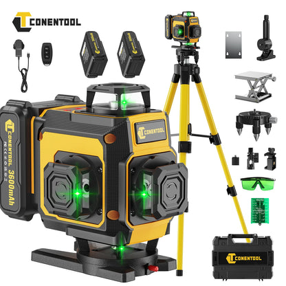 ANDRICOS 4D Laser Level Kit — CONENTOOL 16-Line Green Self-Leveling Laser with Tripod, 360° Rotation, Remote Control, 2 Batteries & Mounting Accessories
