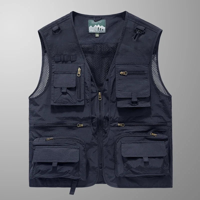 ANDRICOS Field Utility Vest — RONGKUN 14-Pocket Lightweight Mesh Sleeveless Workwear Vest for Photography, Fieldwork, Travel & Outdoor Carry