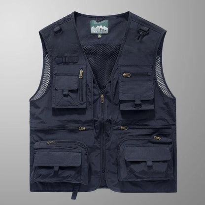 ANDRICOS Field Utility Vest — RONGKUN 14-Pocket Lightweight Mesh Sleeveless Workwear Vest for Photography, Fieldwork, Travel & Outdoor Carry