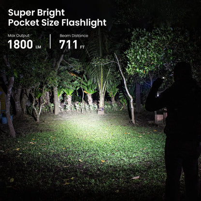 ANDRICOS Rechargeable EDC Flashlight — Sofirn SC18 1800LM USB-C Aluminium Torch with SST40 LED, 18650 Battery, TIR Optics & Power Indicator
