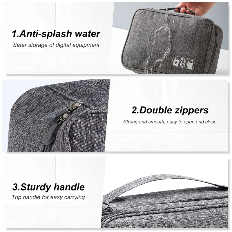 ANDRICOS Portable Tech Cable Organiser — Oxford Travel Storage Bag for USB Cables, Chargers, Plugs, Adapters & Digital Accessories