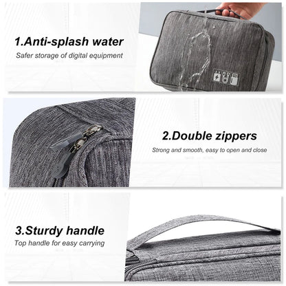 ANDRICOS Portable Tech Cable Organiser — Oxford Travel Storage Bag for USB Cables, Chargers, Plugs, Adapters & Digital Accessories