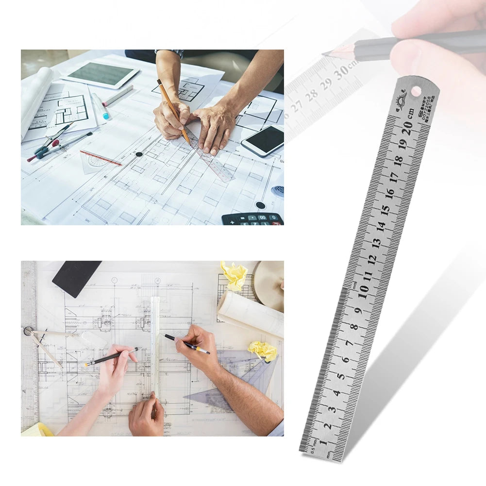 ANDRICOS Stainless Steel Measuring Ruler — 150/200/300/400/500mm Metal Straight Edge with Centimetre & Millimetre Markings for Field Recording, Craft & Technical Layout