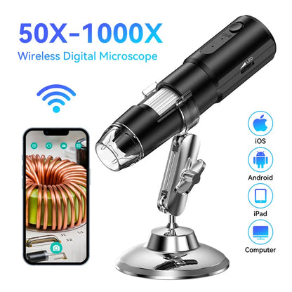 ANDRICOS Wireless Field Microscope — INSKAM 50X-1000X Portable WiFi Digital Microscope with 8 LED Lights, Phone/PC Support & Rechargeable Battery