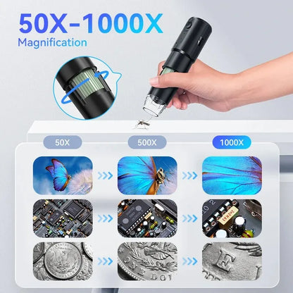 ANDRICOS Wireless Field Microscope — INSKAM 50X-1000X Portable WiFi Digital Microscope with 8 LED Lights, Phone/PC Support & Rechargeable Battery