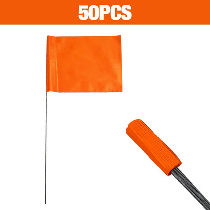 ANDRICOS Field Marker Flags — 50 PCS PVC Landmark Flags with Steel Wire Poles for Survey Layout, Site Marking, Positioning & Field Recording