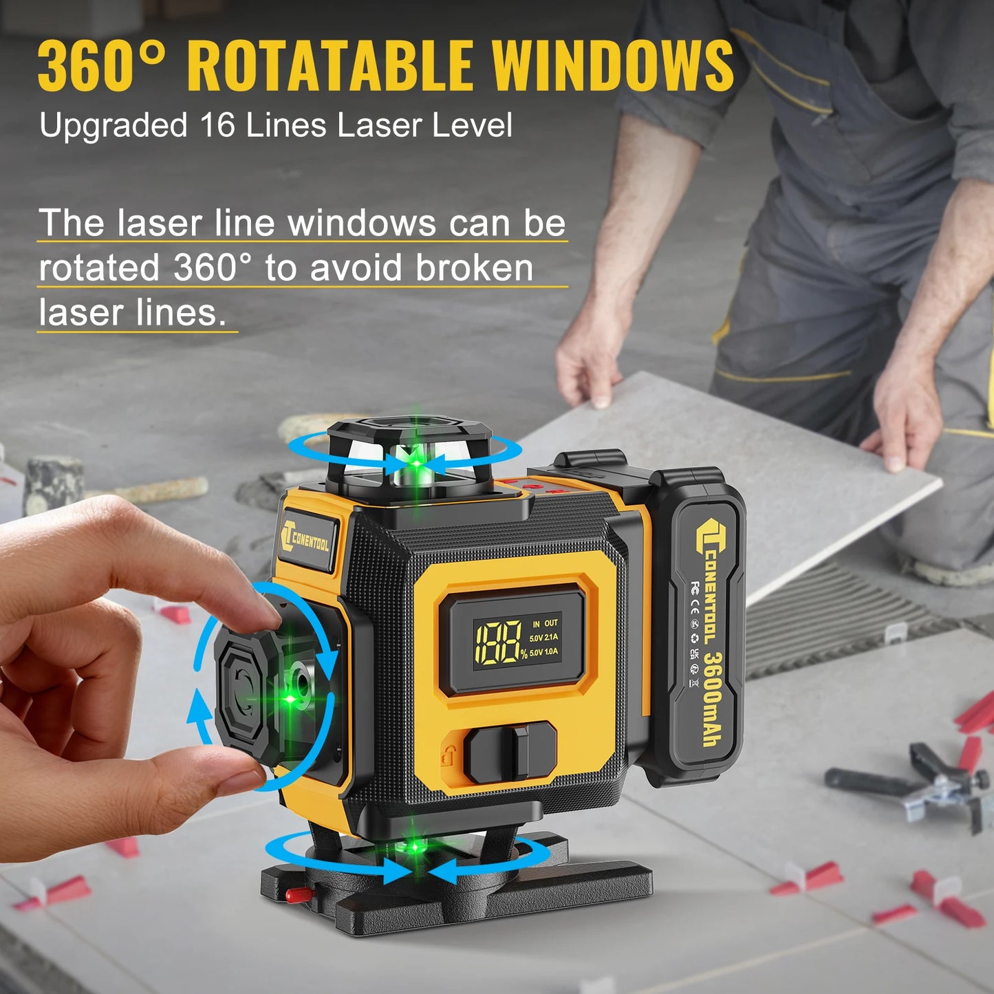 ANDRICOS 4D Laser Level Kit — CONENTOOL 16-Line Green Self-Leveling Laser with Tripod, 360° Rotation, Remote Control, 2 Batteries & Mounting Accessories
