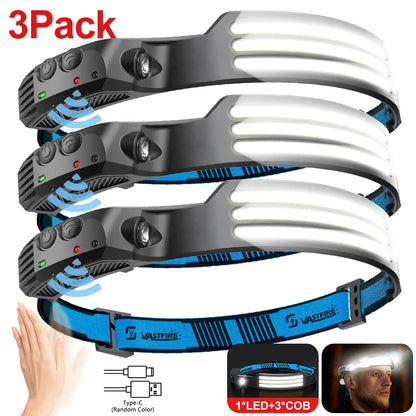 ANDRICOS Rechargeable Sensor Headlamp — VASTFIRE COB/XPG LED Head Torch with Type-C Charging, Motion Induction, 5 Lighting Modes & Built-In Battery