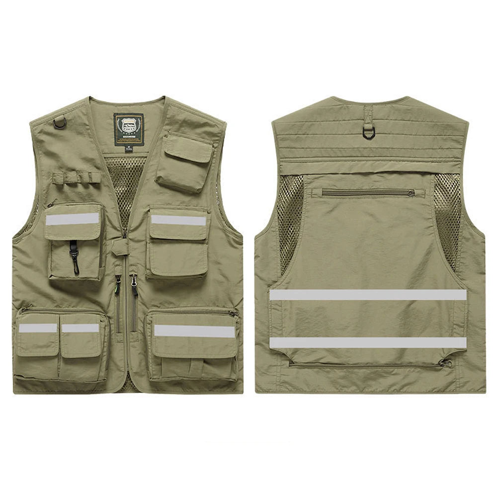 ANDRICOS High-Visibility Field Utility Vest — Multi-Pocket Reflective Workwear Vest for Surveying, Site Recording, Volunteers & Outdoor Field Tasks