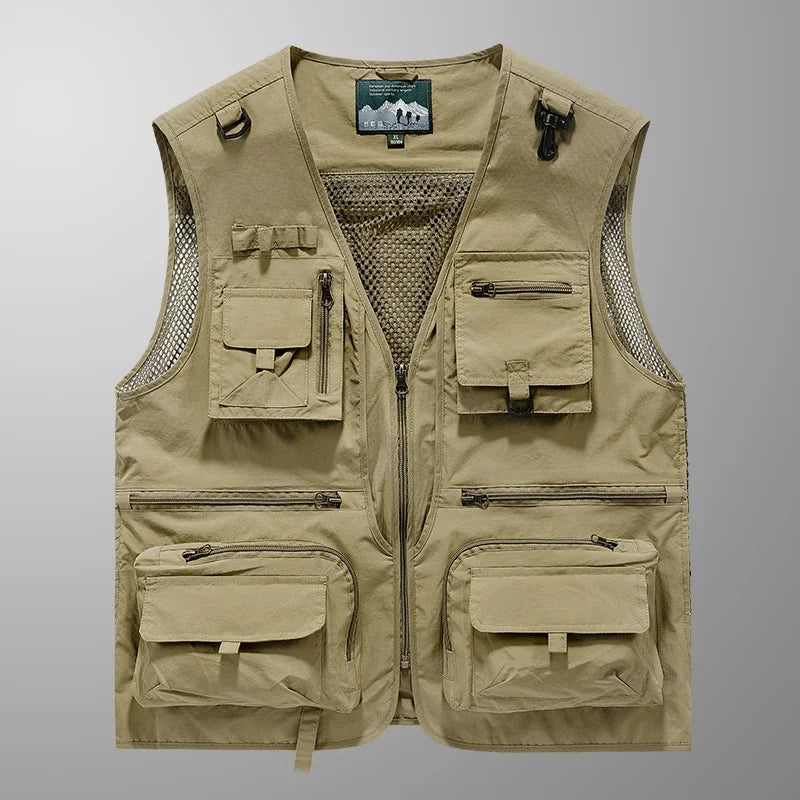 ANDRICOS Field Utility Vest — RONGKUN 14-Pocket Lightweight Mesh Sleeveless Workwear Vest for Photography, Fieldwork, Travel & Outdoor Carry