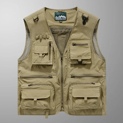 ANDRICOS Field Utility Vest — RONGKUN 14-Pocket Lightweight Mesh Sleeveless Workwear Vest for Photography, Fieldwork, Travel & Outdoor Carry