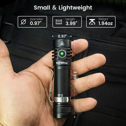 ANDRICOS Rechargeable EDC Flashlight — Sofirn SC18 1800LM USB-C Aluminium Torch with SST40 LED, 18650 Battery, TIR Optics & Power Indicator