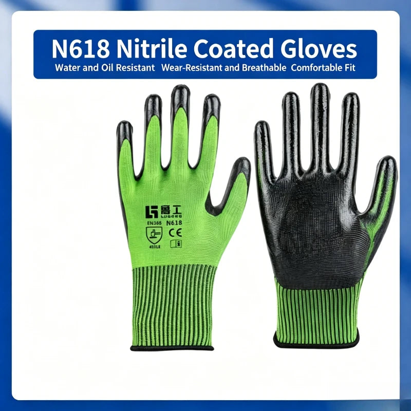 ANDRICOS Field Work Gloves — N618 Nylon Nitrile-Dipped Handling Gloves with Anti-Slip Grip, Breathable Fit & Wear-Resistant Coating