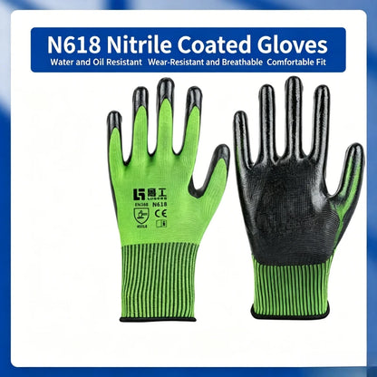 ANDRICOS Field Work Gloves — N618 Nylon Nitrile-Dipped Handling Gloves with Anti-Slip Grip, Breathable Fit & Wear-Resistant Coating