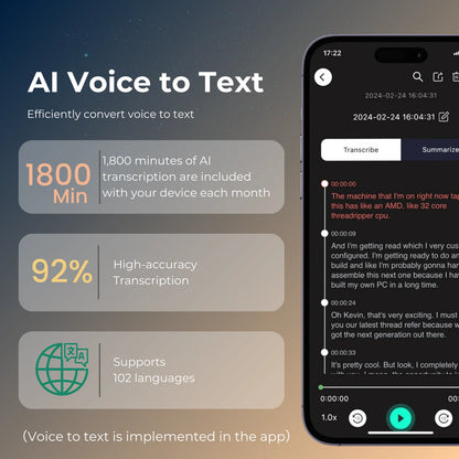 ANDRICOS AI Voice Recorder — FoCase Rec 64GB Aluminium Dictaphone with App Transcription, Translation, AI Summary, Mind Mapping & Voice Activation