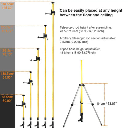 ANDRICOS Laser Mounting Pole System — Huepar LP36A 3.7M Telescoping Laser Tripod with 1/4"-20 Mount, 5/8"-11 Adapter, Adjustable Bracket & Carry Bag