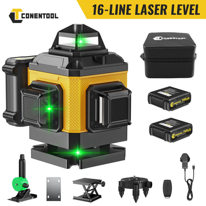 ANDRICOS 4D Laser Level Kit — CONENTOOL 16-Line Green Self-Leveling Laser with Tripod, 360° Rotation, Remote Control, 2 Batteries & Mounting Accessories