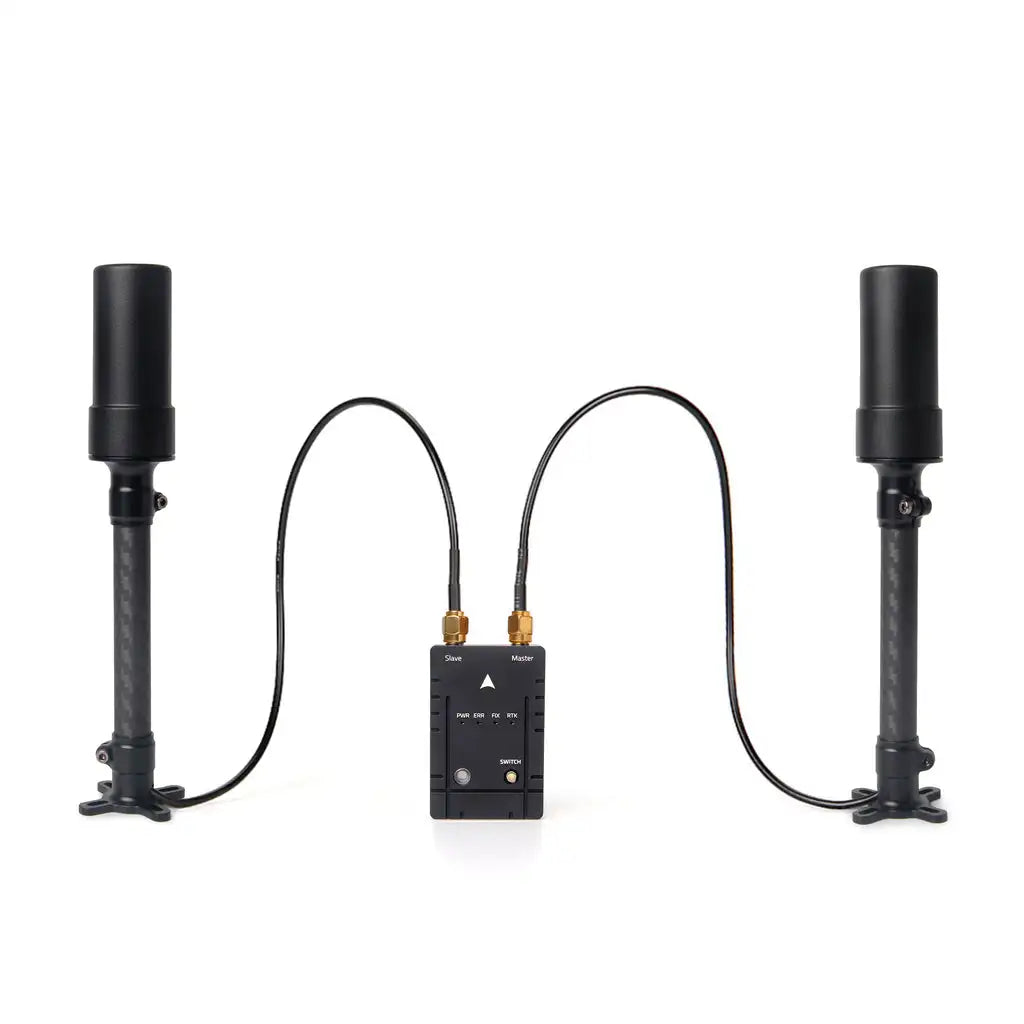 ANDRICOS Dual-Antenna RTK GNSS Module — Holybro H-RTK Unicore UM982 with Moving Baseline Yaw, Helical Antennas, USB-C, JST-GH Cables & Autopilot Integration