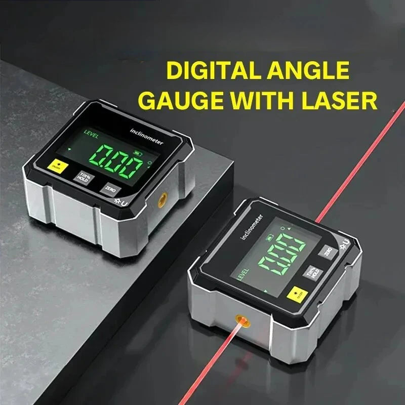 ANDRICOS Digital Angle Gauge — 2-Side Magnetic Laser Electronic Protractor, Inclinometer & Slope Measuring Tool