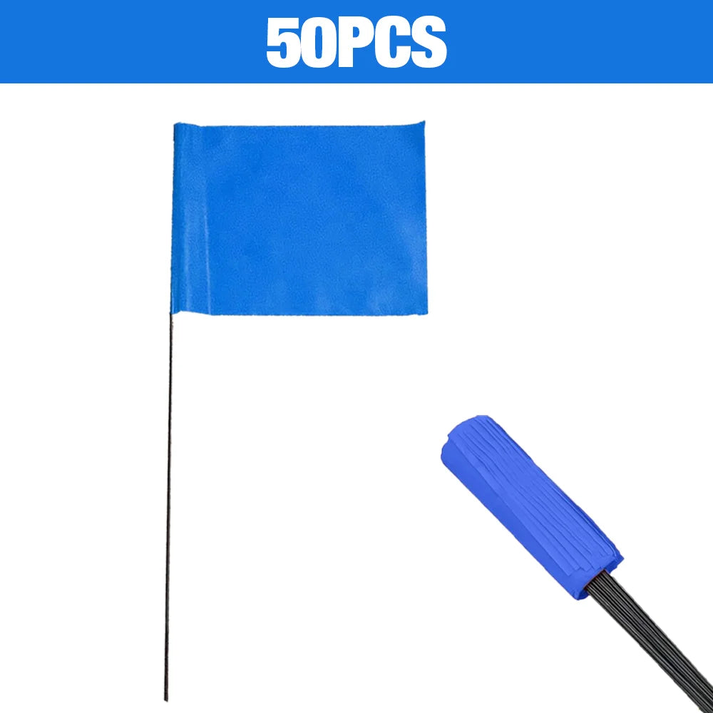 ANDRICOS Field Marker Flags — 50 PCS PVC Landmark Flags with Steel Wire Poles for Survey Layout, Site Marking, Positioning & Field Recording