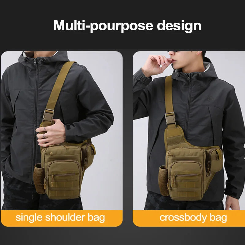 ANDRICOS Compact Field Sling Bag — Scione 600D Oxford Crossbody Chest Pouch with MOLLE Front, Bottle Pocket & Multi-Way Outdoor Carry