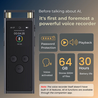 ANDRICOS AI Voice Recorder — FoCase Rec 64GB Aluminium Dictaphone with App Transcription, Translation, AI Summary, Mind Mapping & Voice Activation