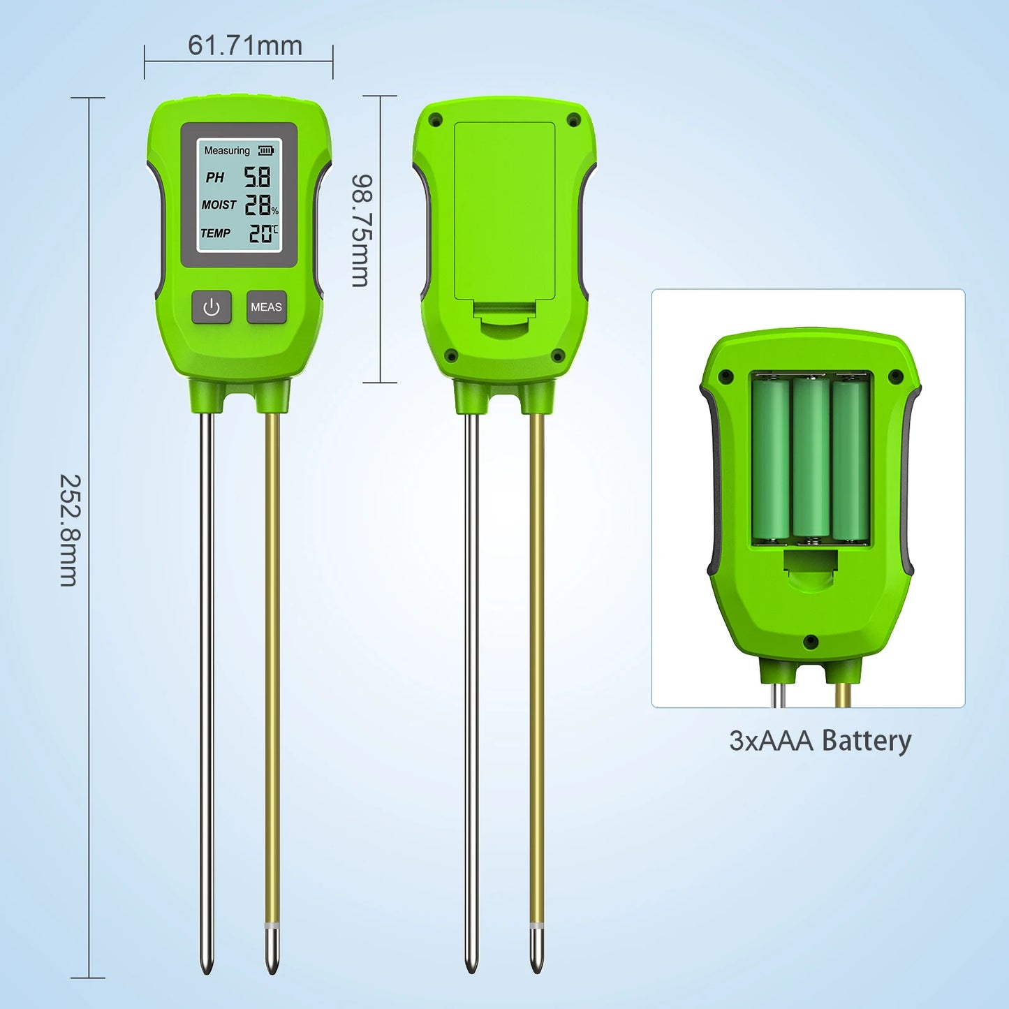 ANDRICOS Digital Soil Tester — INSOMA 3-in-1 LCD Soil Meter for pH, Moisture & Temperature with Backlight for Field, Garden & Environmental Checks