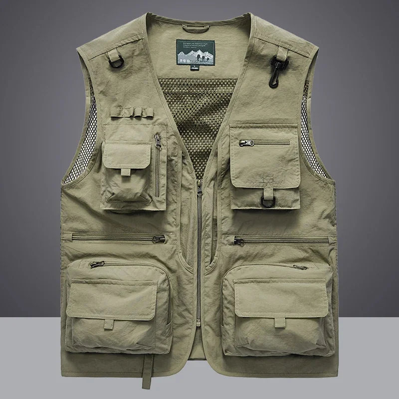 ANDRICOS Field Utility Vest — RONGKUN 14-Pocket Lightweight Mesh Sleeveless Workwear Vest for Photography, Fieldwork, Travel & Outdoor Carry