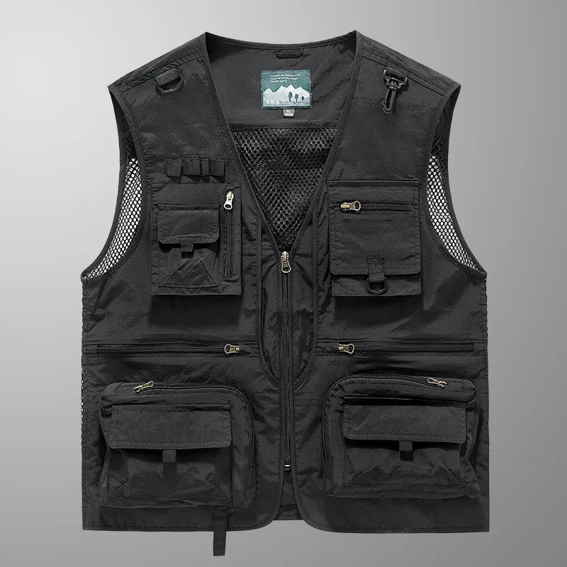 ANDRICOS Field Utility Vest — RONGKUN 14-Pocket Lightweight Mesh Sleeveless Workwear Vest for Photography, Fieldwork, Travel & Outdoor Carry