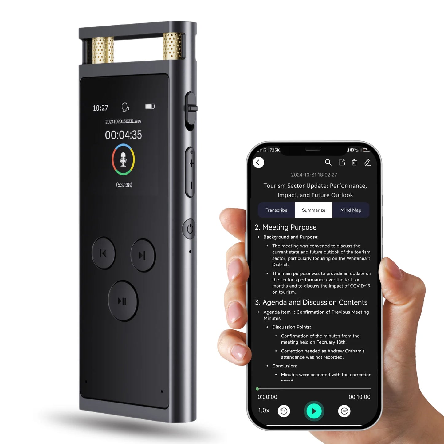 ANDRICOS AI Voice Recorder — FoCase Rec 64GB Aluminium Dictaphone with App Transcription, Translation, AI Summary, Mind Mapping & Voice Activation
