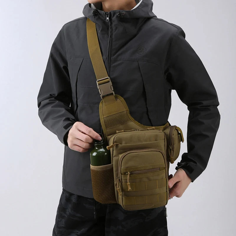 ANDRICOS Compact Field Sling Bag — Scione 600D Oxford Crossbody Chest Pouch with MOLLE Front, Bottle Pocket & Multi-Way Outdoor Carry