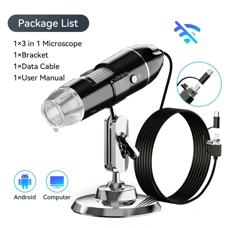 ANDRICOS Wireless Field Microscope — INSKAM 50X-1000X Portable WiFi Digital Microscope with 8 LED Lights, Phone/PC Support & Rechargeable Battery