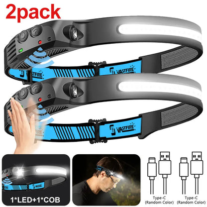 ANDRICOS Rechargeable Sensor Headlamp — VASTFIRE COB/XPG LED Head Torch with Type-C Charging, Motion Induction, 5 Lighting Modes & Built-In Battery