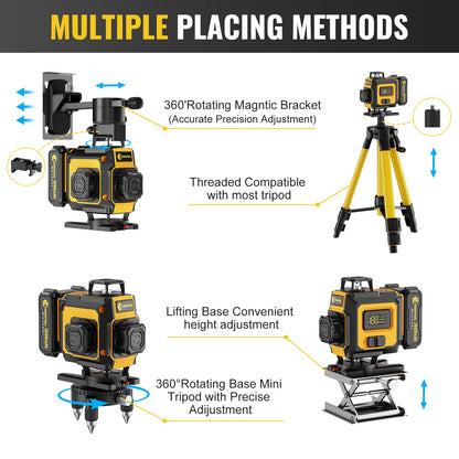 ANDRICOS 4D Laser Level Kit — CONENTOOL 16-Line Green Self-Leveling Laser with Tripod, 360° Rotation, Remote Control, 2 Batteries & Mounting Accessories