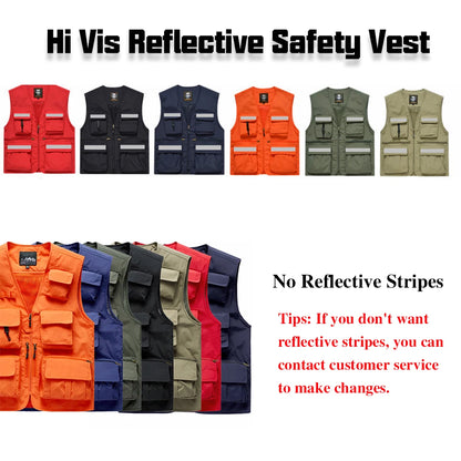 ANDRICOS High-Visibility Field Utility Vest — Multi-Pocket Reflective Workwear Vest for Surveying, Site Recording, Volunteers & Outdoor Field Tasks