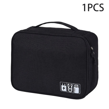 ANDRICOS Portable Tech Cable Organiser — Oxford Travel Storage Bag for USB Cables, Chargers, Plugs, Adapters & Digital Accessories