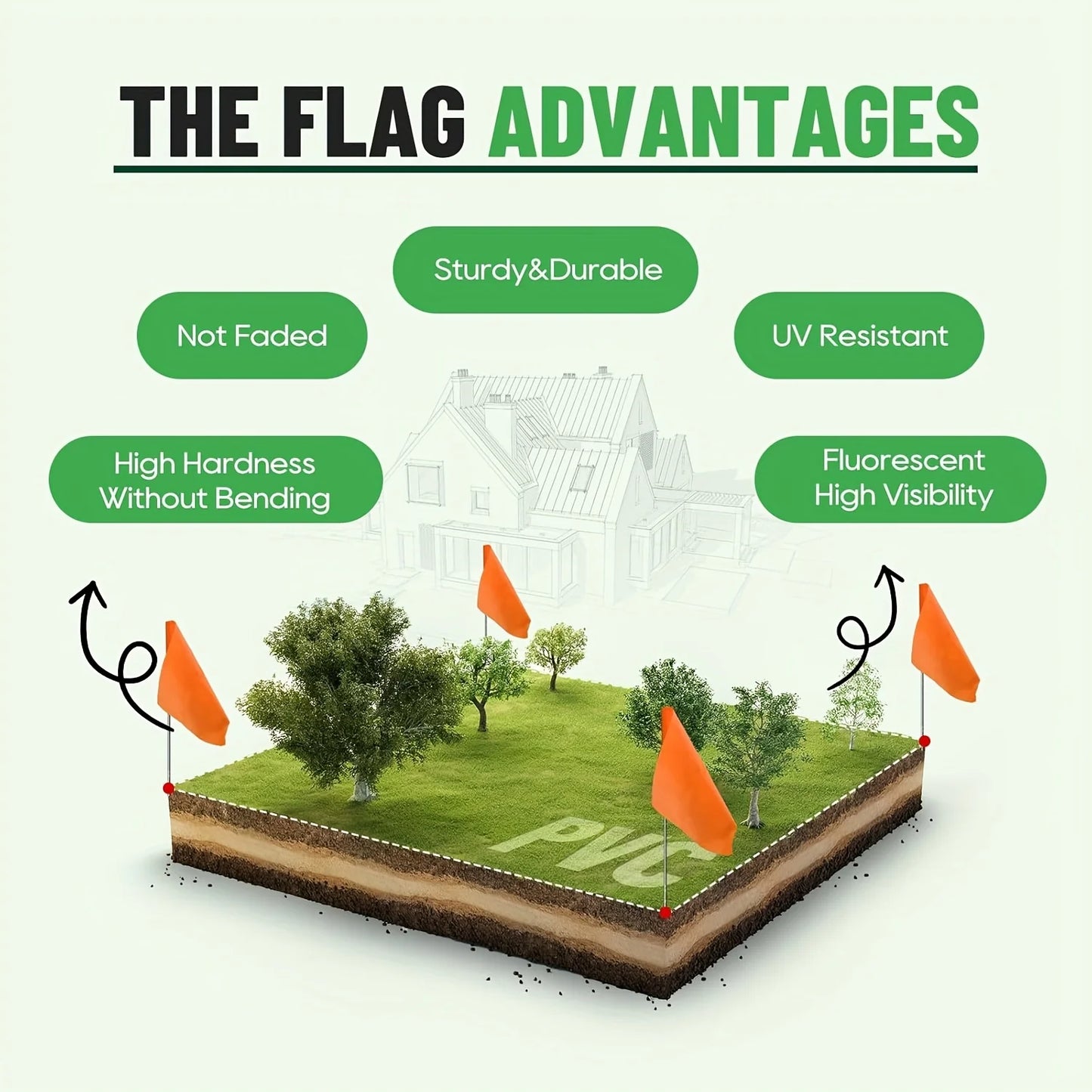 ANDRICOS Field Marker Flags — 50 PCS PVC Landmark Flags with Steel Wire Poles for Survey Layout, Site Marking, Positioning & Field Recording
