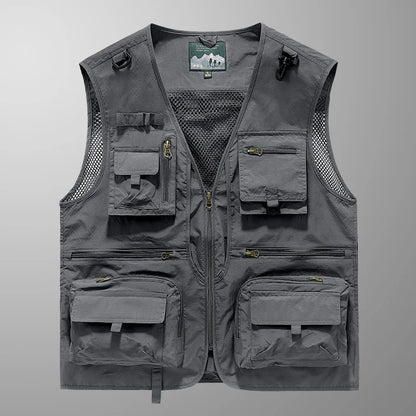 ANDRICOS Field Utility Vest — RONGKUN 14-Pocket Lightweight Mesh Sleeveless Workwear Vest for Photography, Fieldwork, Travel & Outdoor Carry