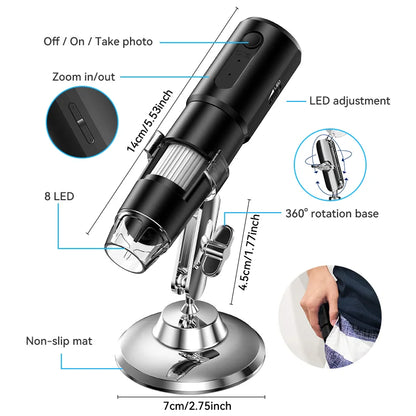 ANDRICOS Wireless Field Microscope — INSKAM 50X-1000X Portable WiFi Digital Microscope with 8 LED Lights, Phone/PC Support & Rechargeable Battery