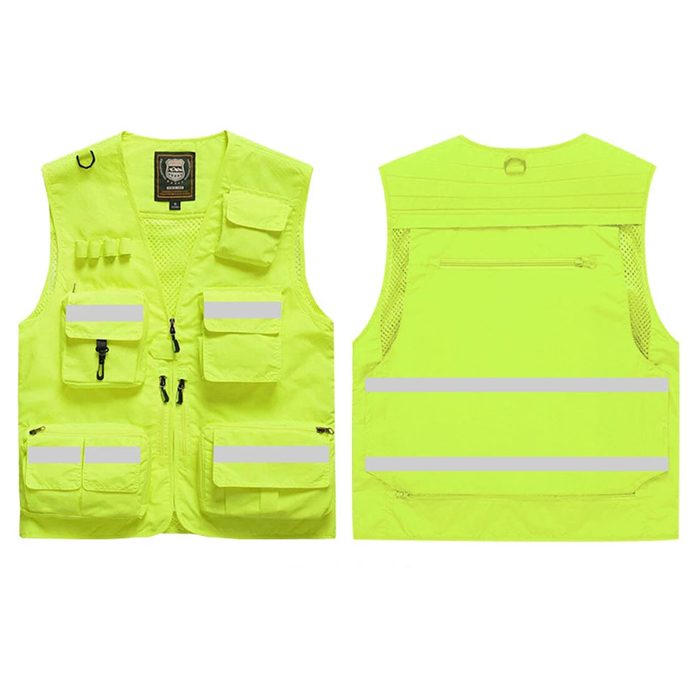 ANDRICOS High-Visibility Field Utility Vest — Multi-Pocket Reflective Workwear Vest for Surveying, Site Recording, Volunteers & Outdoor Field Tasks