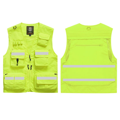 ANDRICOS High-Visibility Field Utility Vest — Multi-Pocket Reflective Workwear Vest for Surveying, Site Recording, Volunteers & Outdoor Field Tasks