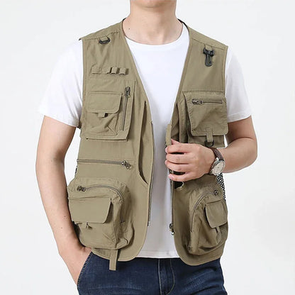 ANDRICOS Field Utility Vest — RONGKUN 14-Pocket Lightweight Mesh Sleeveless Workwear Vest for Photography, Fieldwork, Travel & Outdoor Carry
