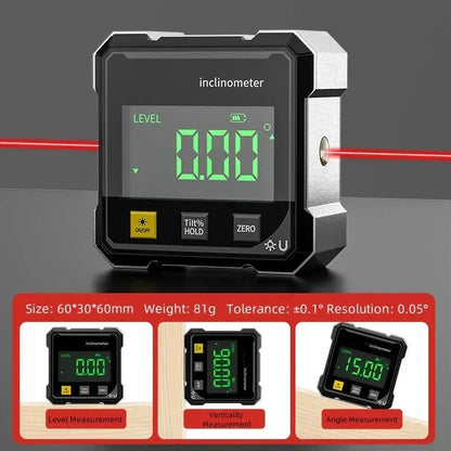 ANDRICOS Digital Angle Gauge — 2-Side Magnetic Laser Electronic Protractor, Inclinometer & Slope Measuring Tool